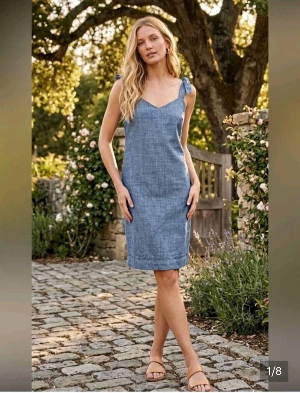 J.Crew Womens S Denim Chambray Blue 100% Cotton Tie Straps Minimalist Resortwea